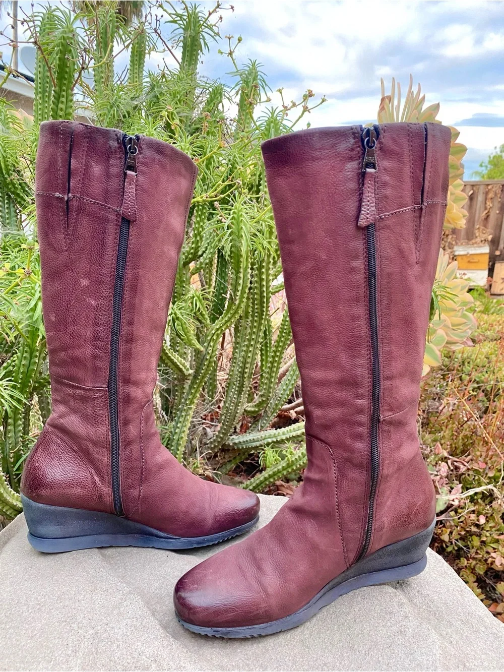 Miz Mooz Leather High Boots Bordeaux Women’s 38 US 7.5-8